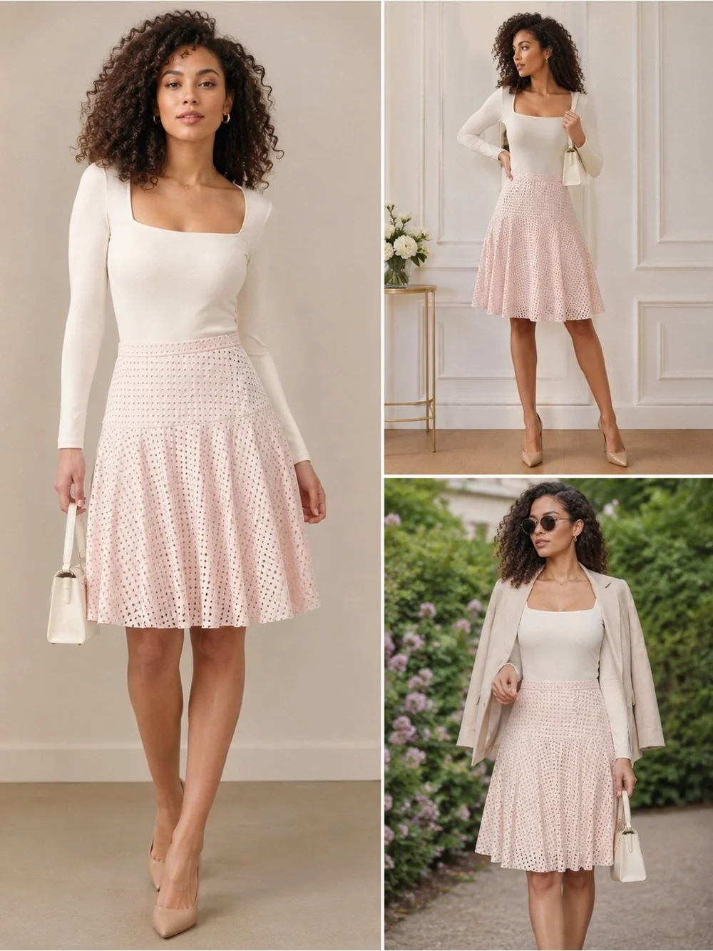 J.Crew Tan/Blush Laser Cut Fit & Flare Skirt Size 6 Feminine Office Chic